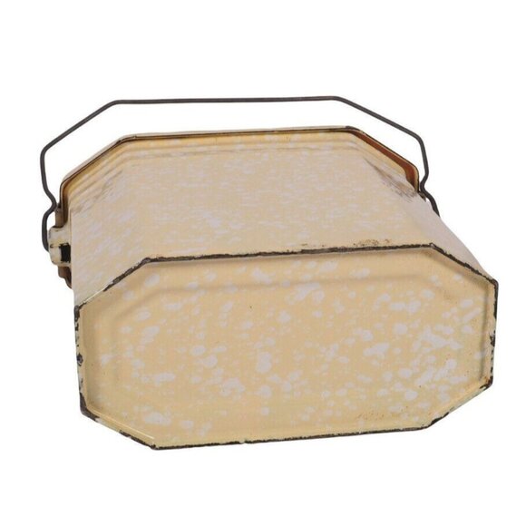 Antique French Lunchbox Granite Enamel Ware Yellow White Green Speckled 3 Pc Set - Picture 9 of 10